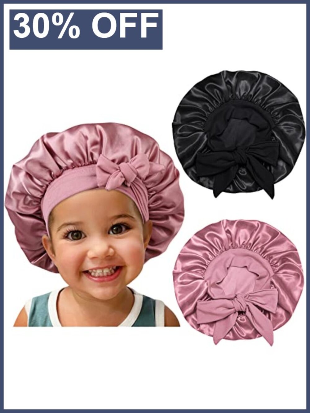Kids Satin Silk Bonnet Hair Cap Elastic Tie Band Adjustable Sleep Comfortable
